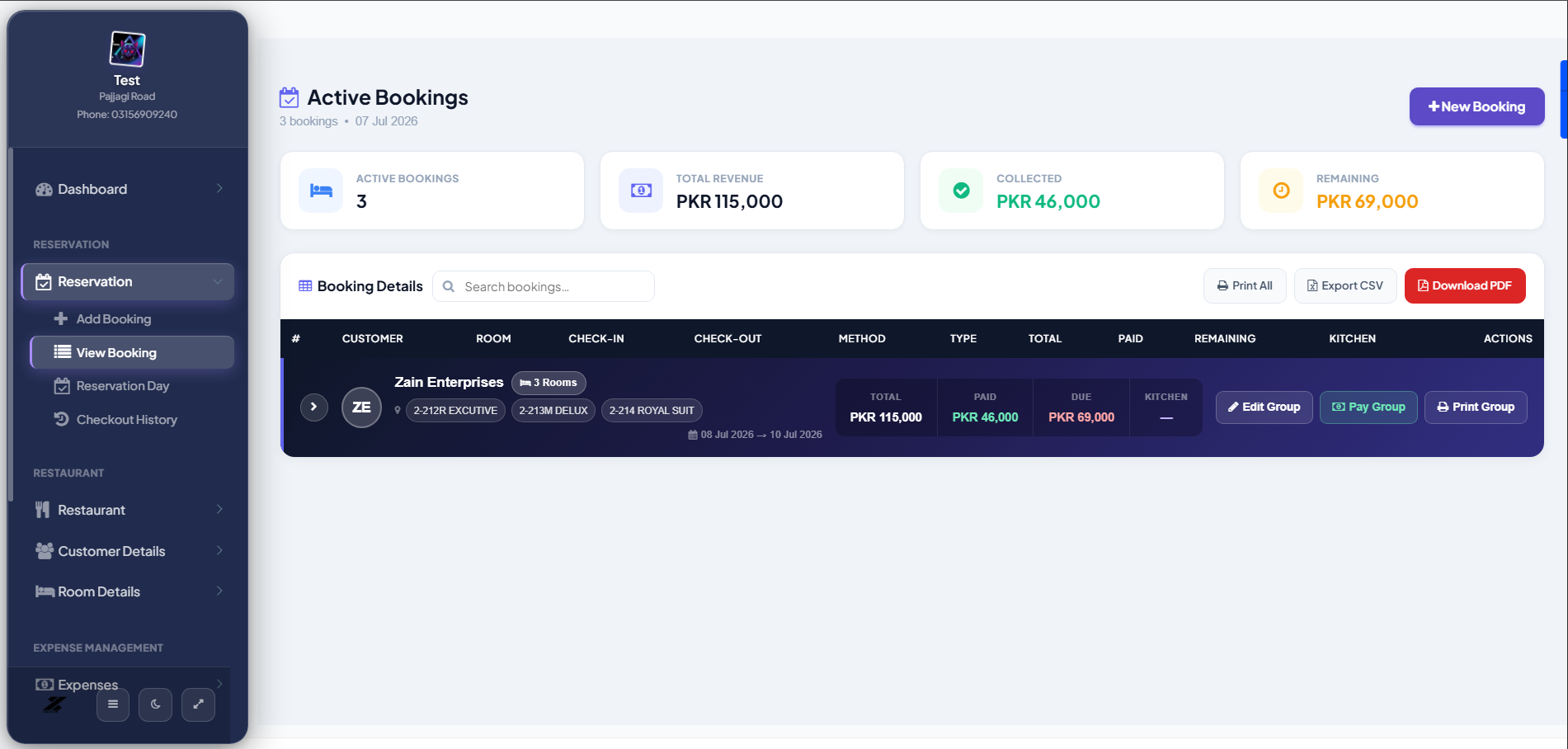 Active Bookings Dashboard